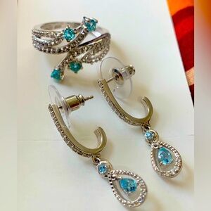 Gift ideas sterling topaz ring and j hoop with drop set